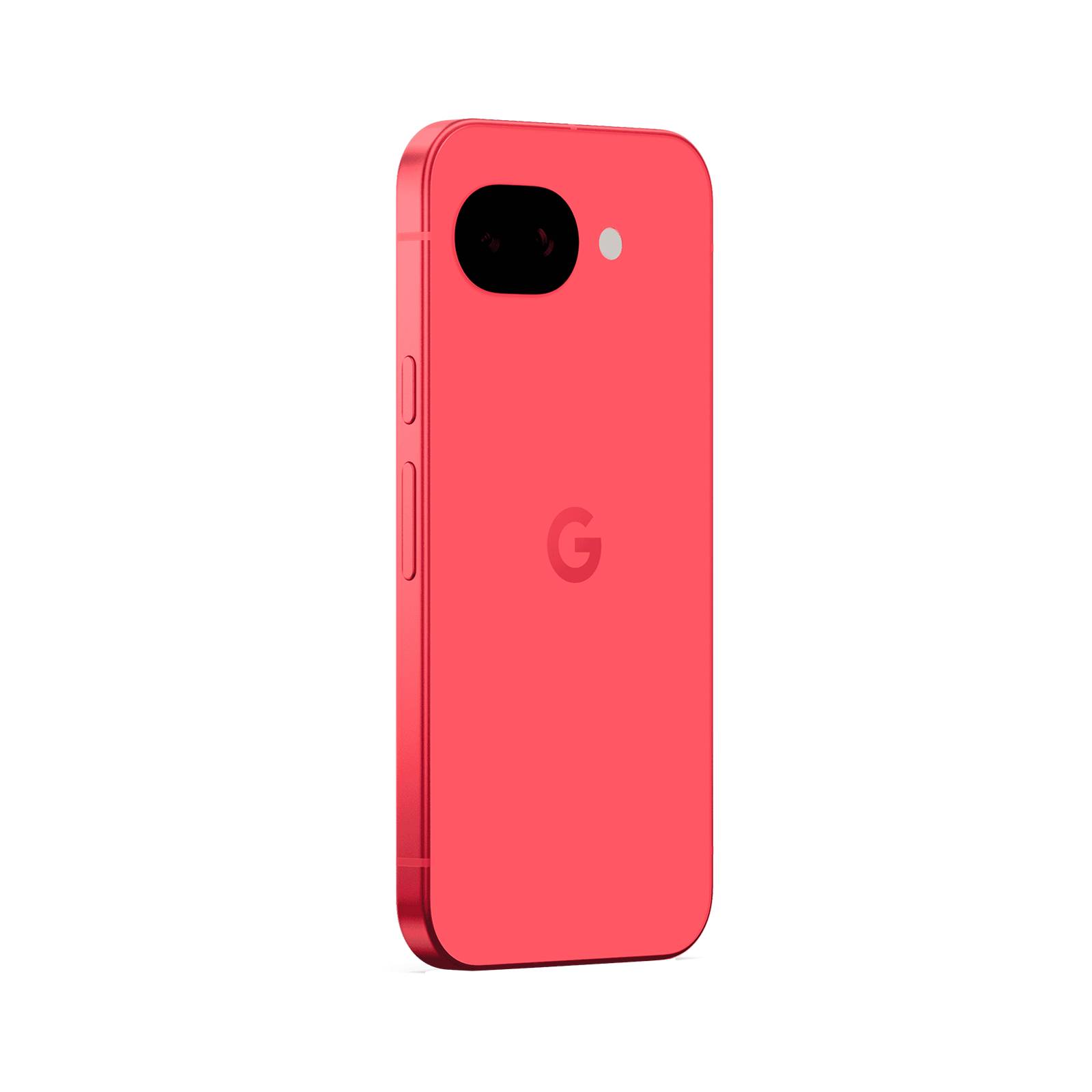 Korallenrosa Google Pixel-Smartphone von hinten gezeigt, mit doppelter Kameraaussparung und zentriertem „G