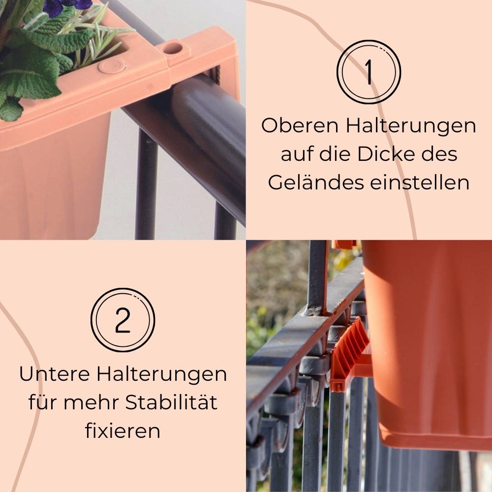 2er Set Blumenkasten Balkon Terracotta 80 cm Balkonkasten mit Halterung Pflanzkasten mit Wasserspeicher Blumenkasten Balkongeländer Geländerkasten