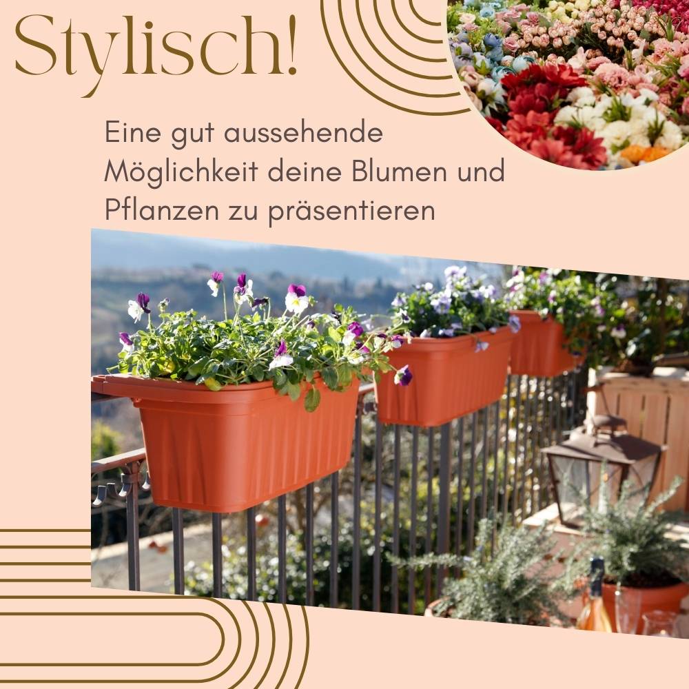 2er Set Blumenkasten Balkon Terracotta 80 cm Balkonkasten mit Halterung Pflanzkasten mit Wasserspeicher Blumenkasten Balkongeländer Geländerkasten