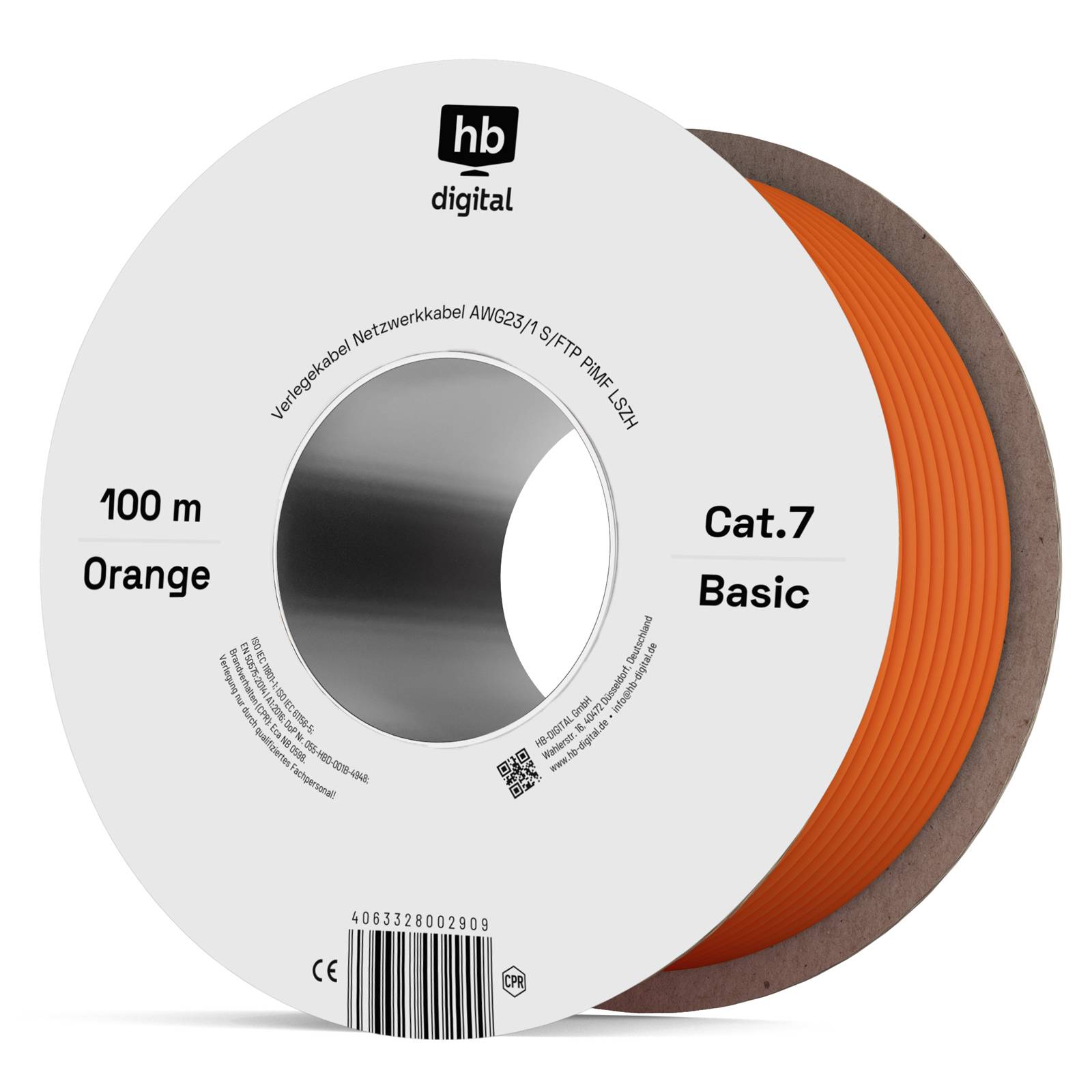 hb-digital Netzwerkkabel CAT 7 BASIC AWG23 S/FTP LSZH Class Eca LAN Kabel 100m