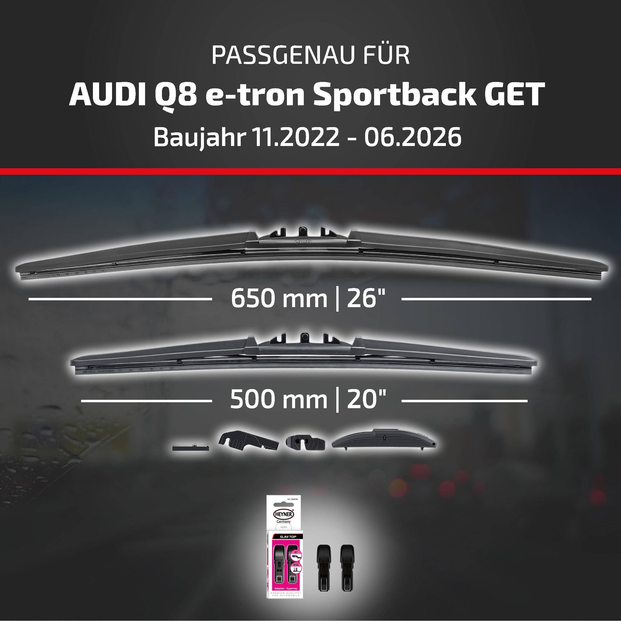 HEYNER® Scheibenwischer für AUDI Q8 e-tron Sportback (11.2022 - 07.2026) HYBRID Flachbalkenwischer
