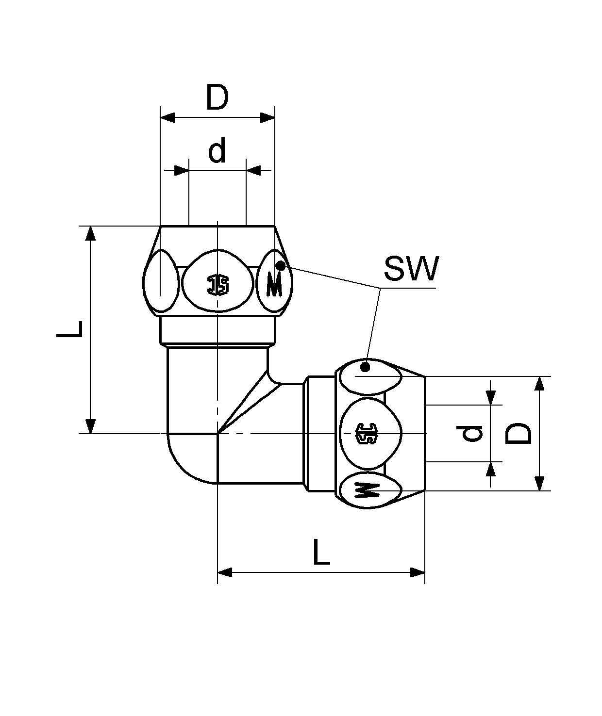 JS WINKEL M. 2 QUETSCHVERSCHRAUB. DN8,3/8"x8MM,VERCHROMT
