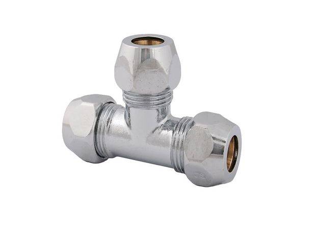 JS T-STUECK M. 3 QUETSCHVERSCHR. DN12,1/2"x12MM,VERCHROMT