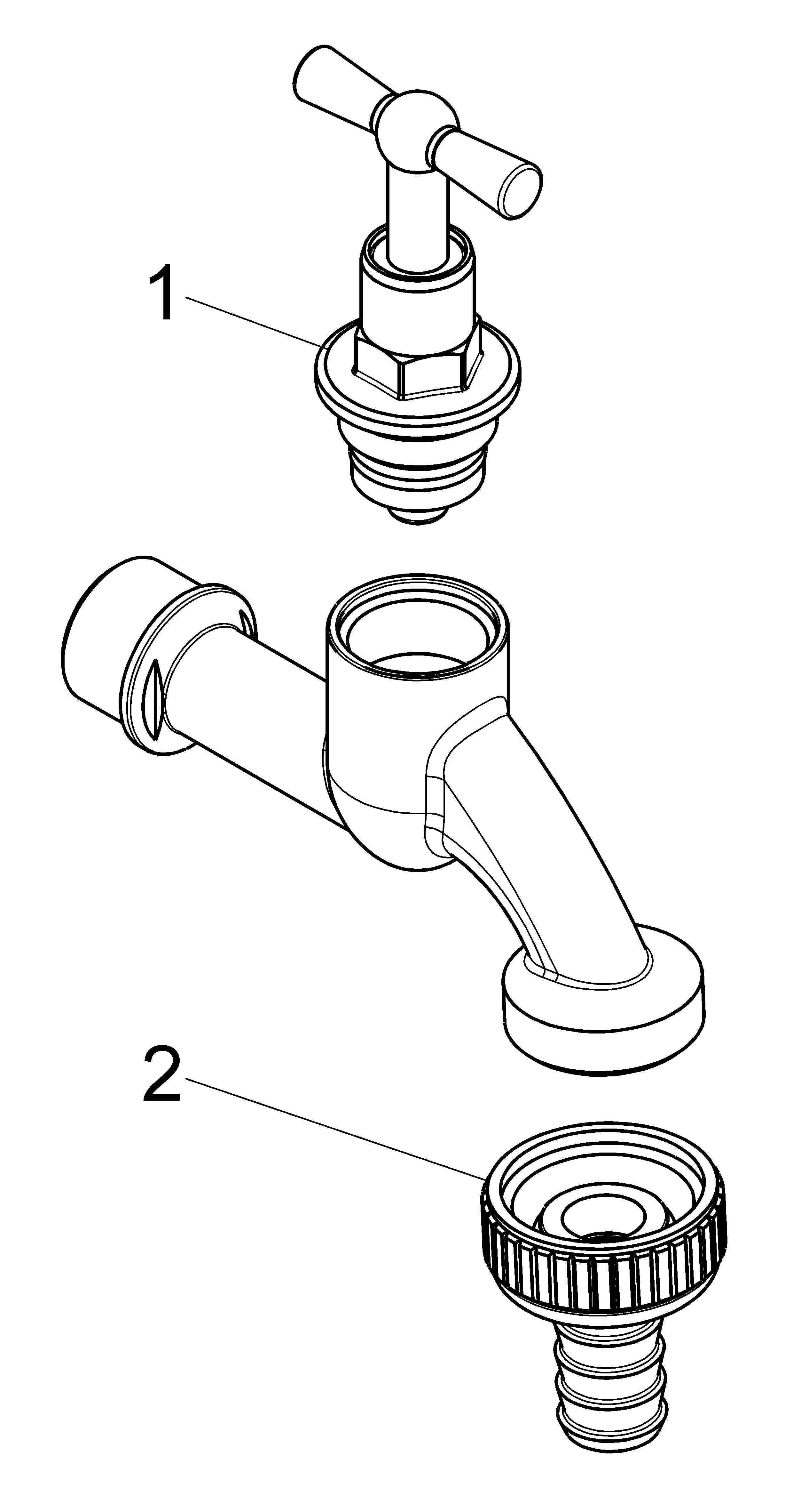 JS AUSLAUFVENTIL MIT SCHLAUCHVER. KNEBEL-OBERTEIL,3/4",MATT CHROM