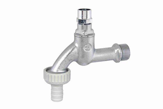 JS AUSLAUFVENTIL MIT SCHLAUCHVER. STECKSCHL.-OT,1/2",MATT CHROM