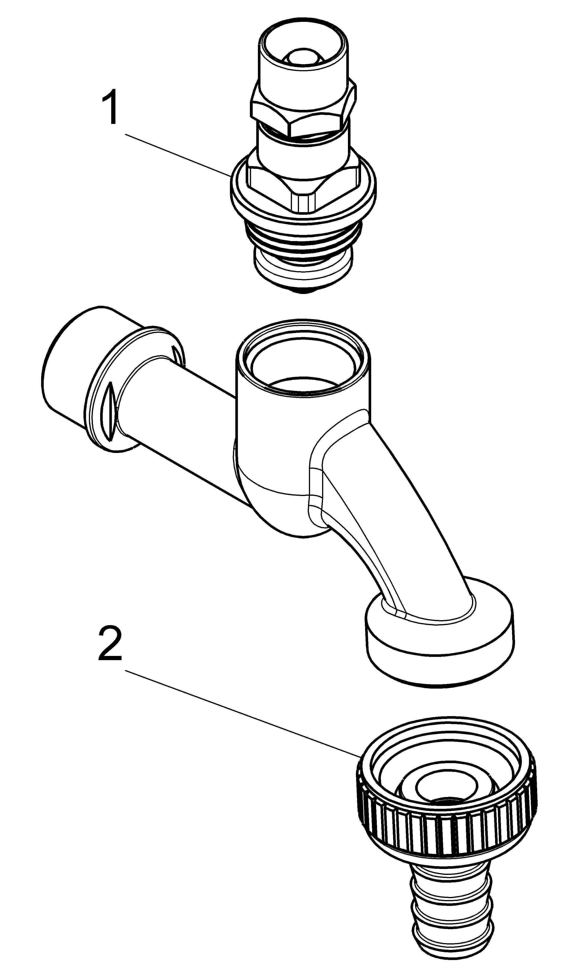 JS AUSLAUFVENTIL MIT SCHLAUCHVER. STECKSCHL.-OT,1/2",MATT CHROM