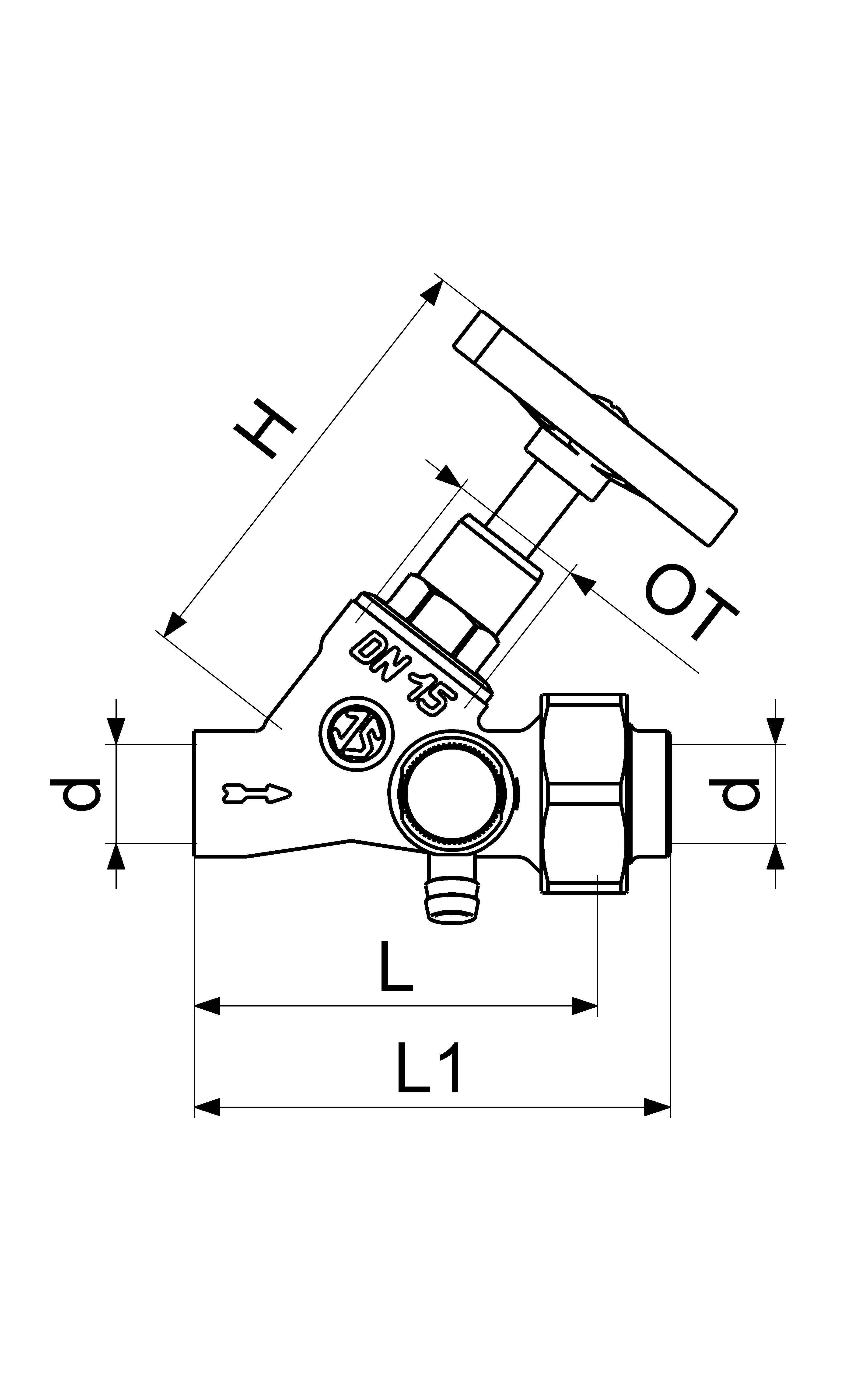 JS SCHRAEGSITZVENTIL, M.ENTLEERUNG LOETV.IM AUSG, ST.SP.DN40, LOET42