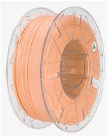Orange-farbenes Filament, das auf eine durchsichtige Spule gewickelt ist, wahrscheinlich 3D-Druckermaterial, in Seitenansicht dargestellt.
