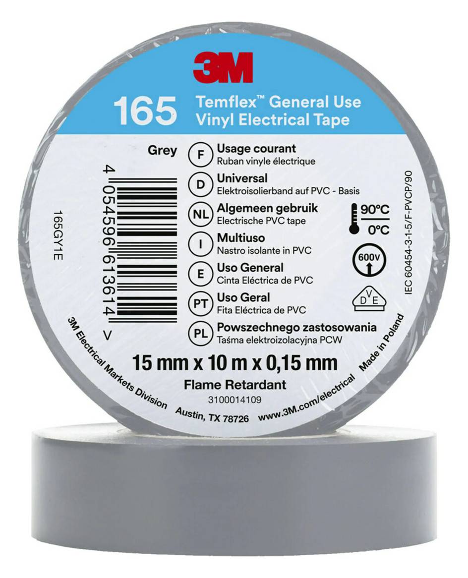 10St. 3M Temflex 15mmxGrau 165GY1E Vinyl-Isolierband 0,15mm