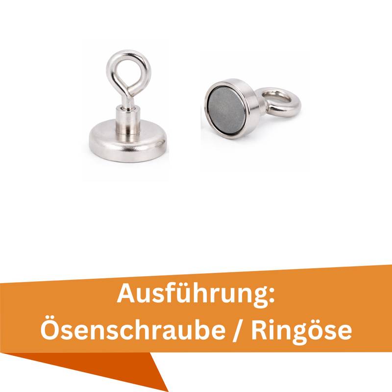 10 Stück Neodym Topfmagnet mit Öse Ø10 mm M3 – Haltekraft ca. 2 kg – vernickelt