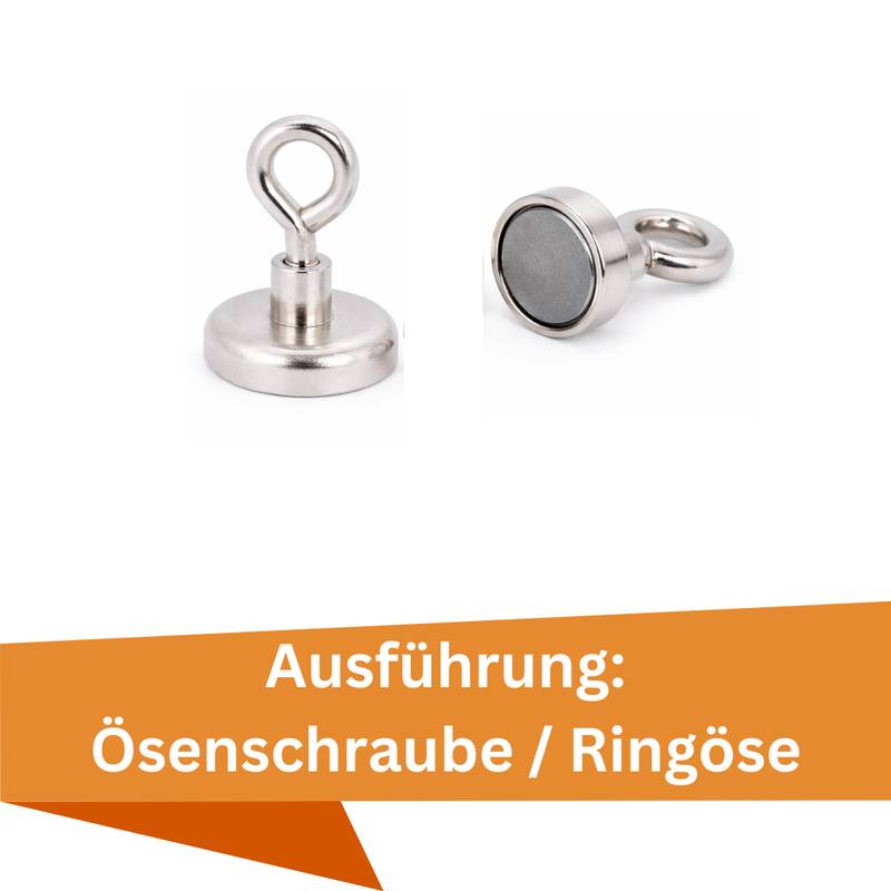 1 Stück Neodym Topfmagnet mit Öse Ø12 mm M3 – Haltekraft ca. 4 kg – vernickelt