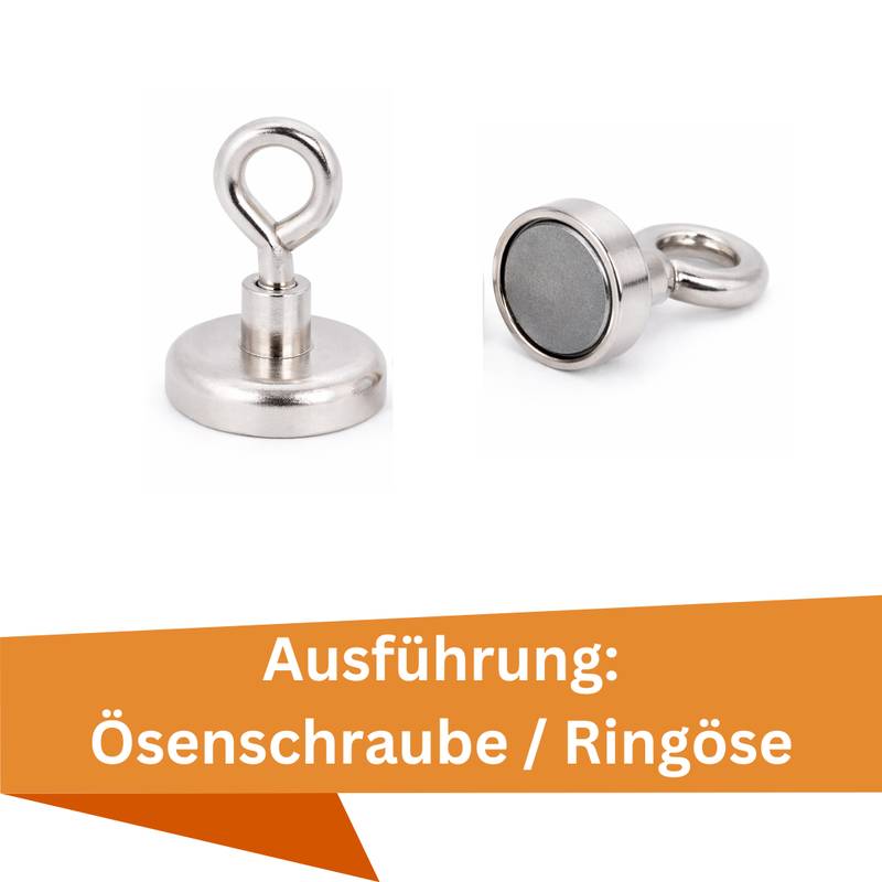1 Stück Neodym Topfmagnet mit Öse Ø16 mm M4 – Haltekraft ca. 7 kg – vernickelt