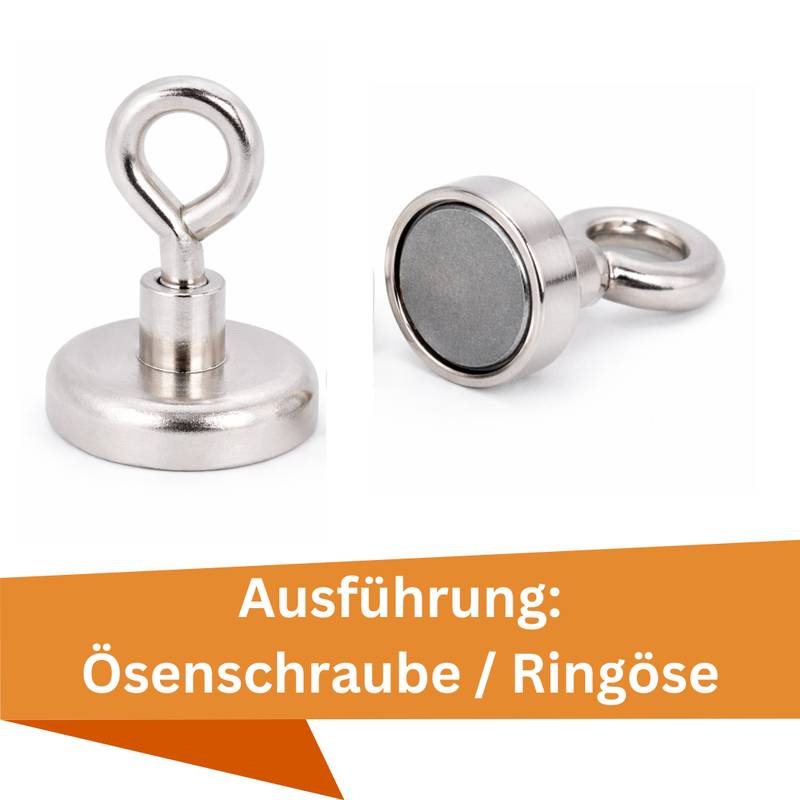 1 Stück Neodym Topfmagnet mit Öse Ø25 mm M5 – Haltekraft ca. 23 kg – vernickelt