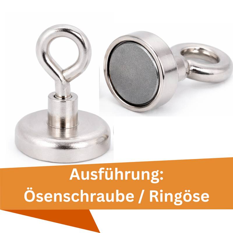 20 Stück Neodym Topfmagnet mit Öse Ø32 mm M6 – Haltekraft ca. 36 kg – vernickelt