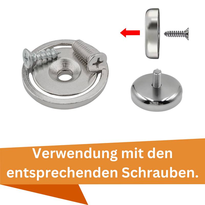 8 Stück Neodym Topfmagnet Ø40 mm M6 – Haltekraft ca. 52 kg – vernickelt