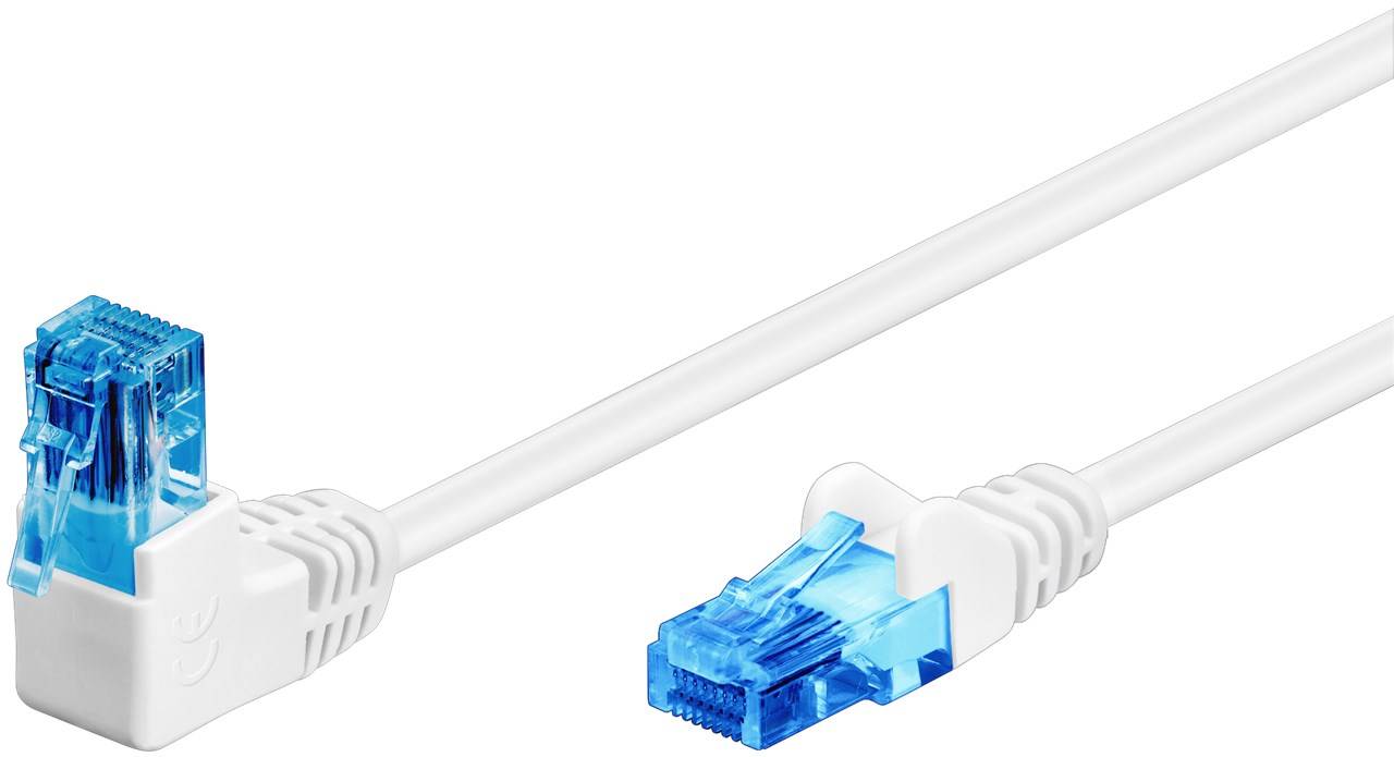 Goobay 51534 CAT 6A Patchkabel 1x 90° gewinkelt, U/UTP, weiß, 0.25 m - Kupferkaschierter Aluminiumleiter (CCA), Rastnase oben
