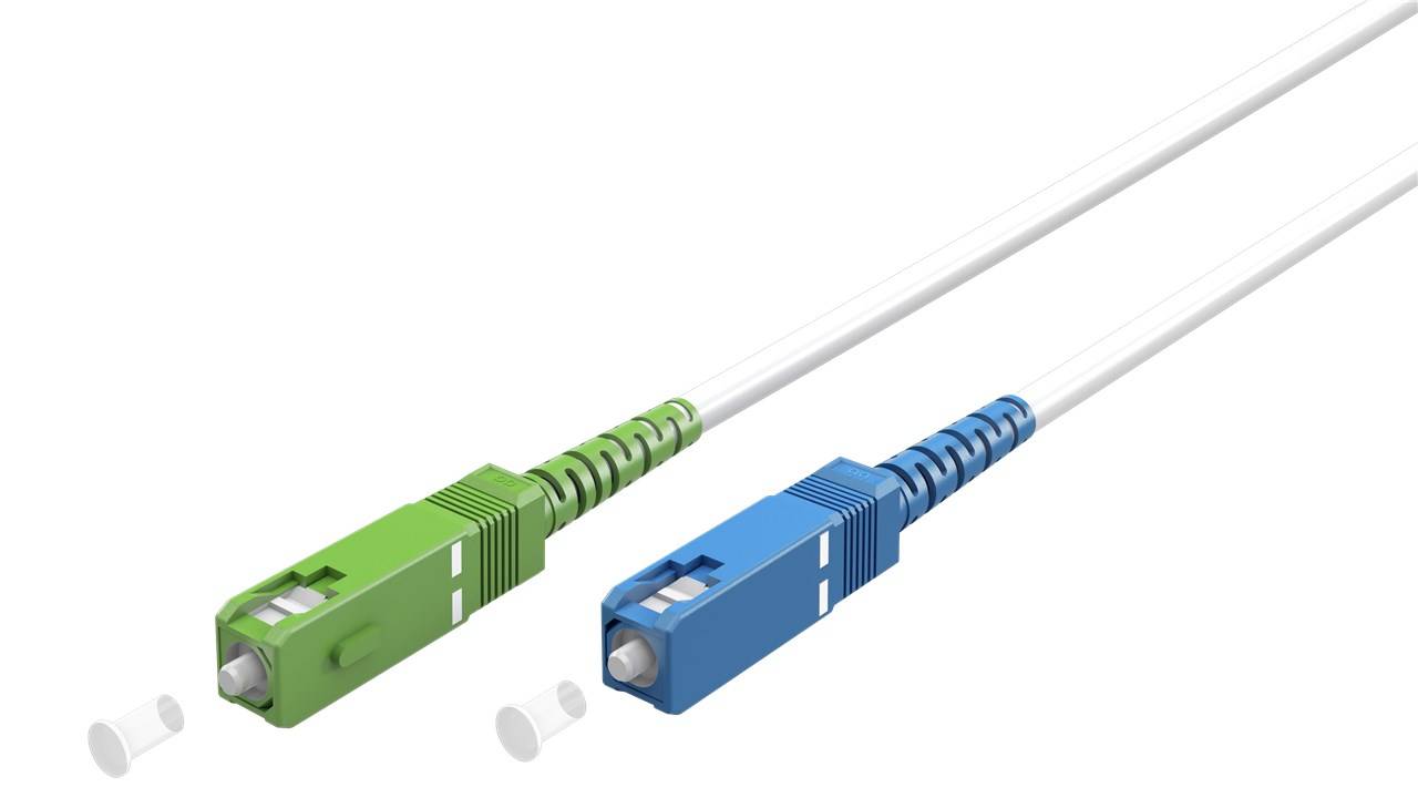150x Goobay 59618 Glasfaserkabel (FTTH), Singlemode (OS2) White, (Simplex), 1 m, 1 m, Weiß - SC-APC (8°) Stecker > SC-UPC Stecker, halogenfreier Kab