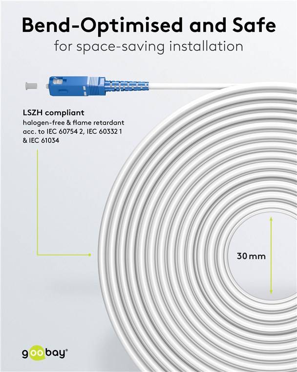 175x Goobay 59617 Glasfaserkabel (FTTH), Singlemode (OS2) White, (Simplex), 0,5 m, 0.5 m, Weiß - SC-APC (8°) Stecker > SC-UPC Stecker, halogenfreier