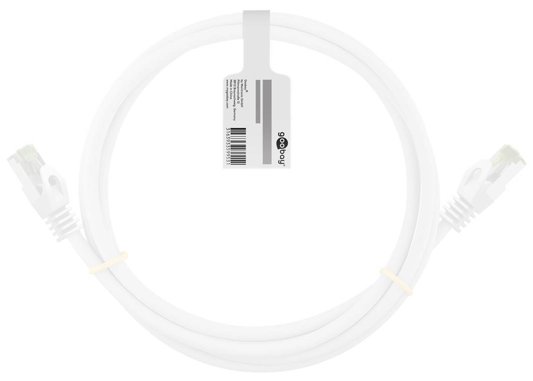 Goobay 61108 RJ45-Patchkabel mit CAT 8.1-S/FTP-Rohkabel, weiß, 7.5 m - Kupferleiter, LSZH halogenfreier Kabelmantel, RJ45-Stecker (CAT 6A)