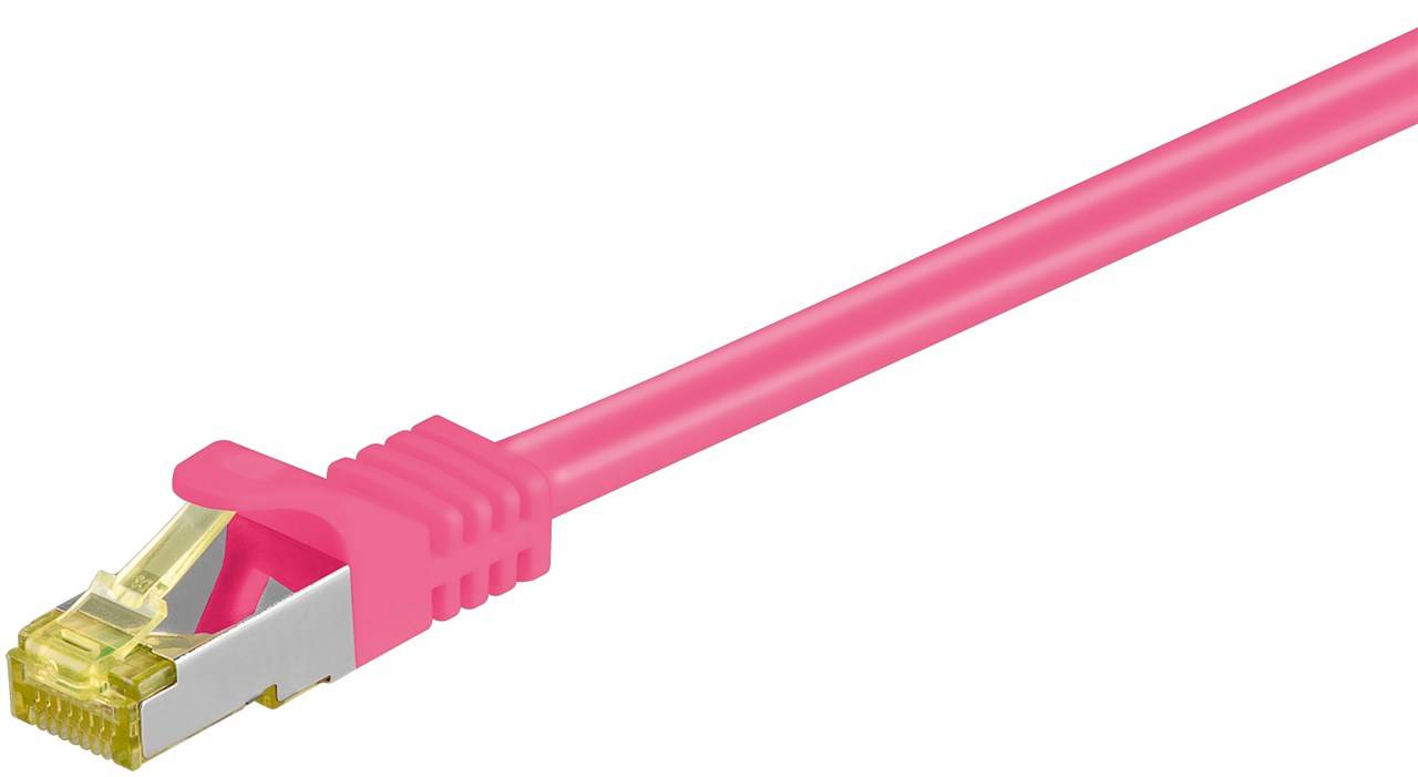 8x Goobay 91677 RJ45 Patchkabel CAT 6A S/FTP (PiMF), 500 MHz mit CAT 7 Rohkabel, magenta, 30 m - LSZH halogenfreier Kabelmantel, Kupfer