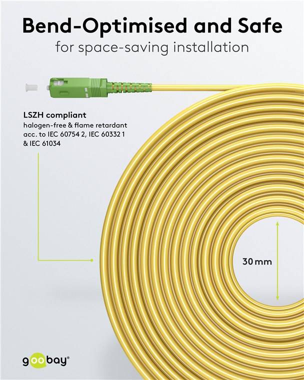 25x Goobay 59643 Glasfaserkabel (FTTH), Singlemode (OS2) Yellow, (Simplex), 15 m, 15 m, Gelb - SC-APC (8°) Stecker > SC-APC (8°) Stecker, halogenfre