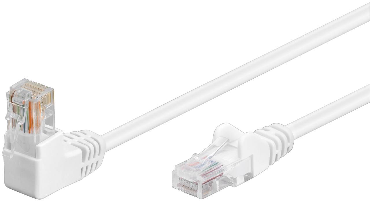 50x Goobay 94167 CAT 5e Patchkabel 1x 90° gewinkelt, U/UTP, weiß, 10 m - Kupferkaschierter Aluminiumleiter (CCA), Rastnase oben