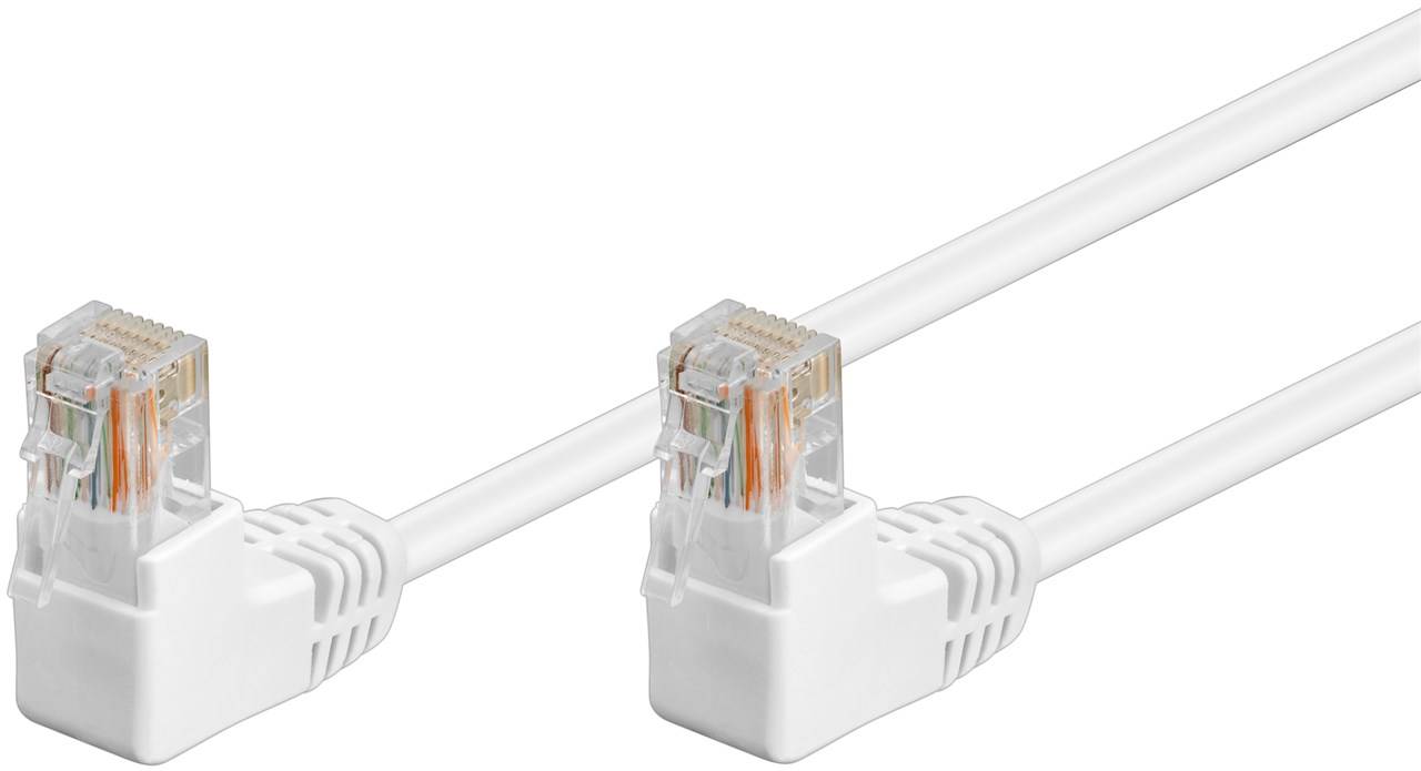 50x Goobay 96074 CAT 5e Patchkabel 2x 90° gewinkelt, U/UTP, weiß, 10 m - Kupferkaschierter Aluminiumleiter (CCA), 2x RJ45-Stecker 90° (8P8C)