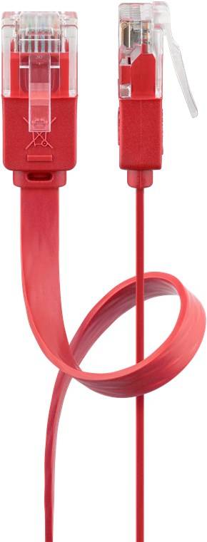 120x Goobay 96418 CAT 6 Flach-Patchkabel, U/UTP, rot, 3 m - Kupferleiter (CU)