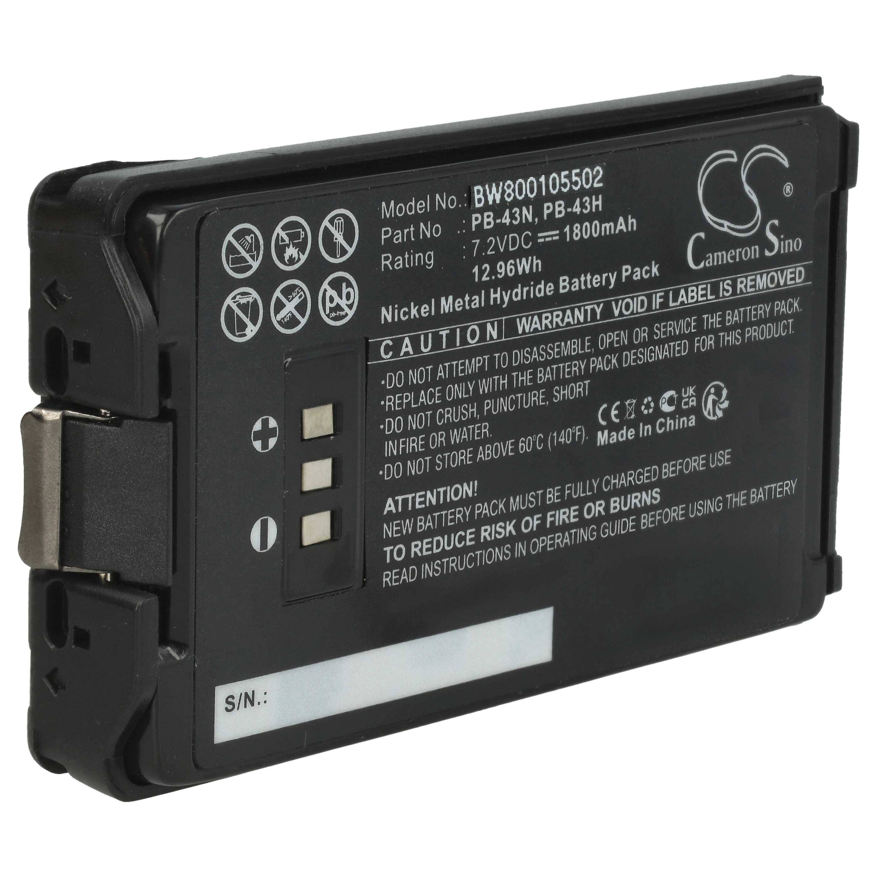 vhbw Akku Ersatz für Kenwood PB-43N, PB-43 für Funkgerät, Walkie Talkie (1800 mAh, 7,2 V, NiMH)
