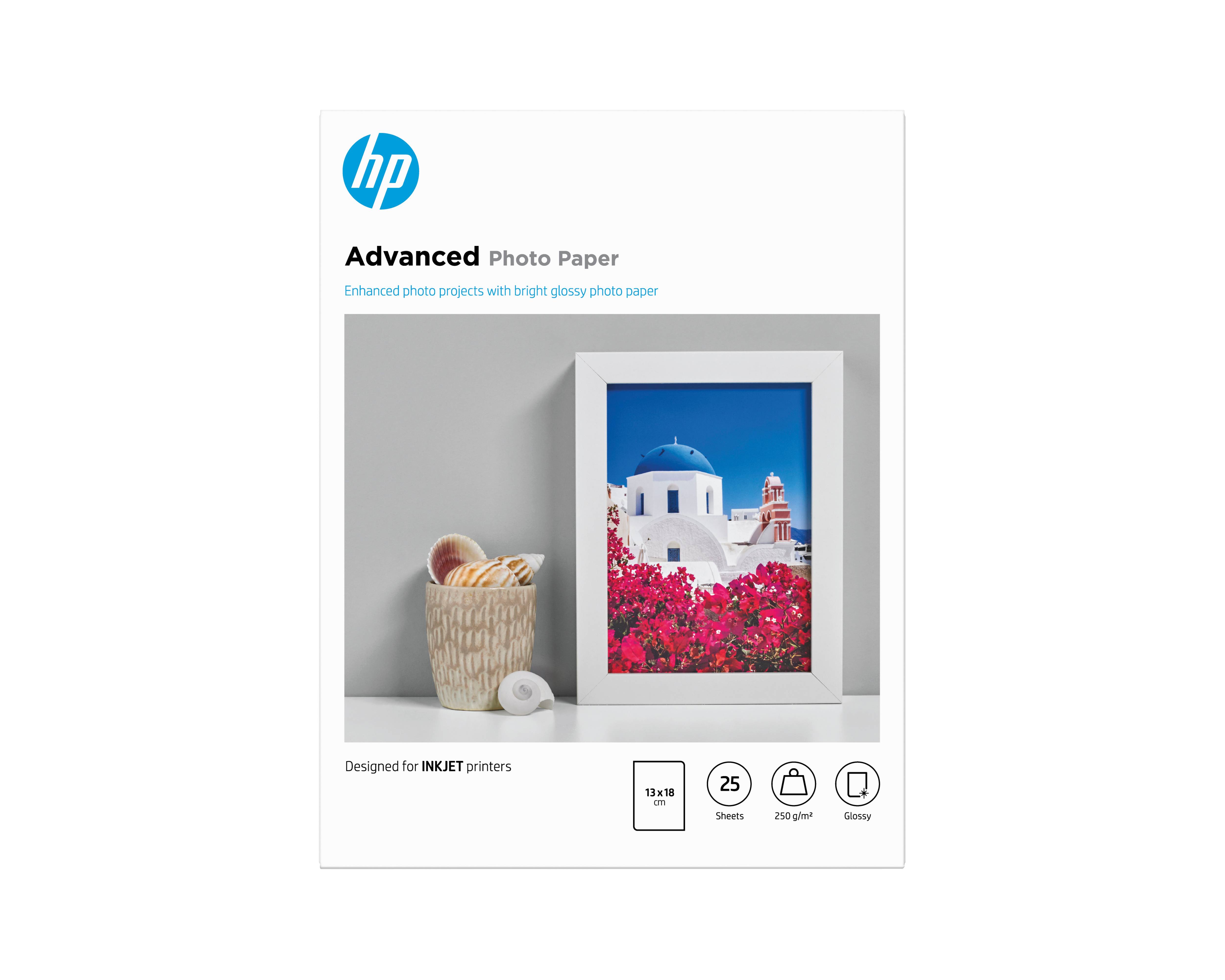 HP Inc. Q8696A Fotopapier HP 13x18cm 25Stück 250g/m2 Randlos Glänzend
