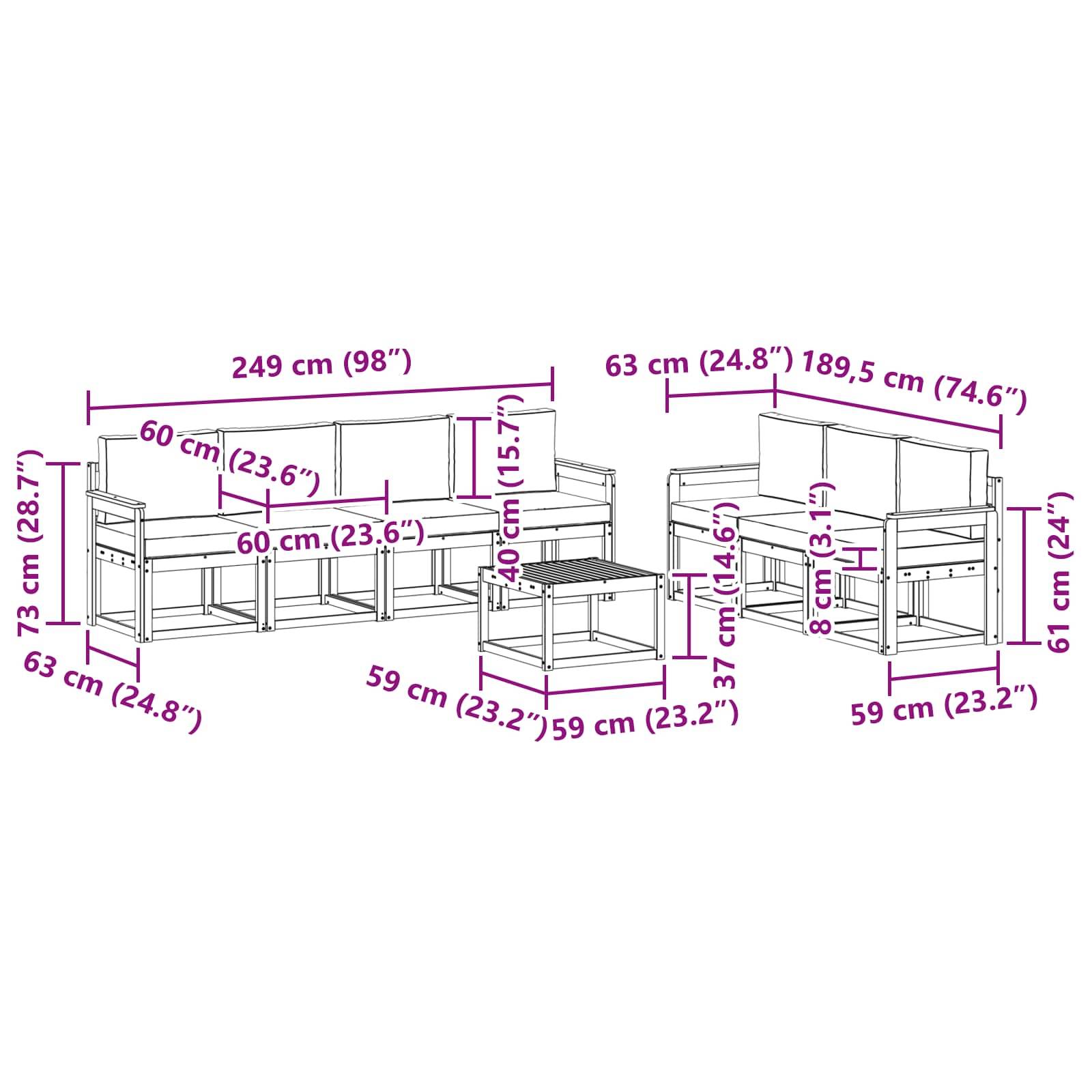 vidaXL Outdoor-Sofagarnitur mit Kissen 8 pcs Natur und Anthrazit