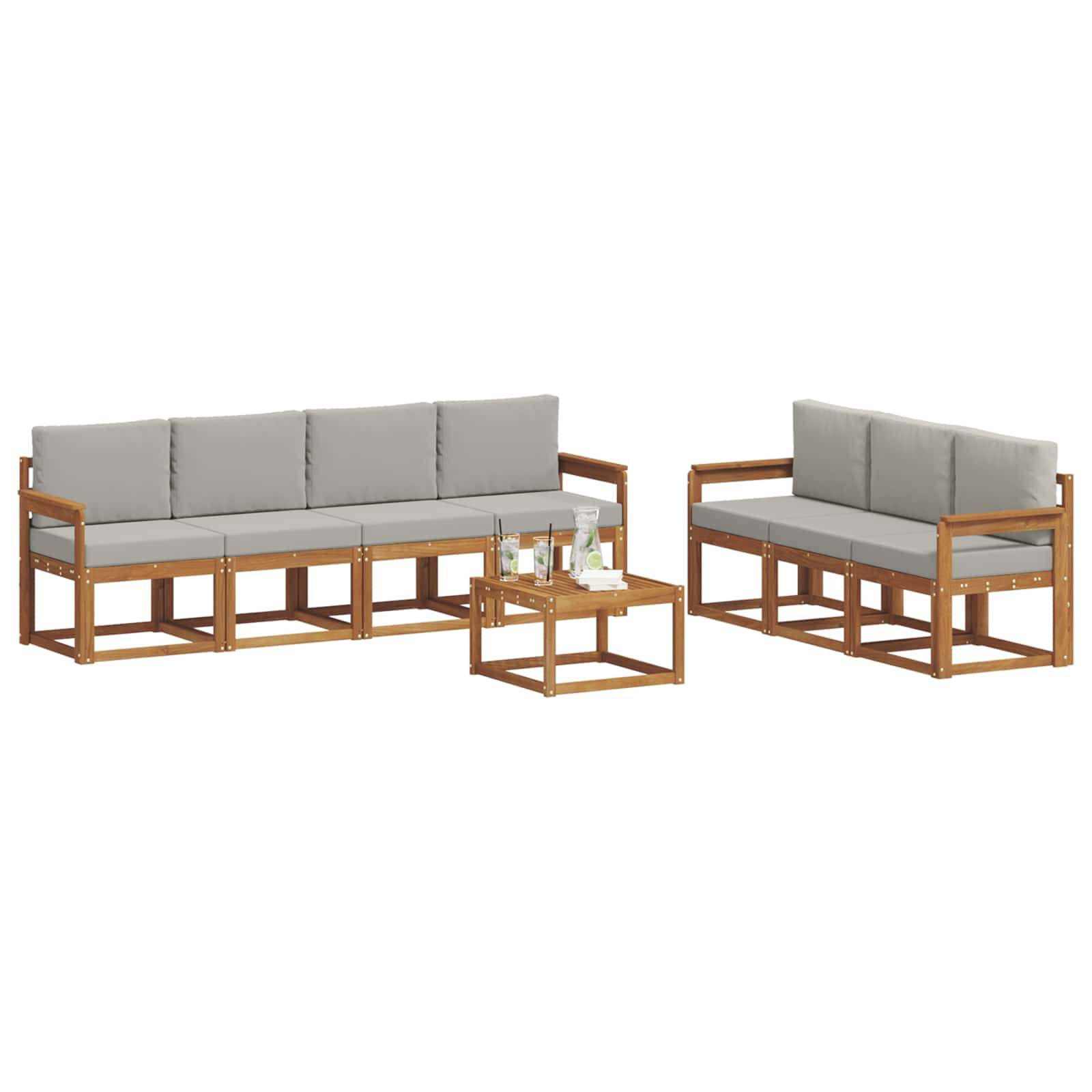 vidaXL Outdoor-Sofagarnitur mit Kissen 8 pcs Natürlich und Hellgrau