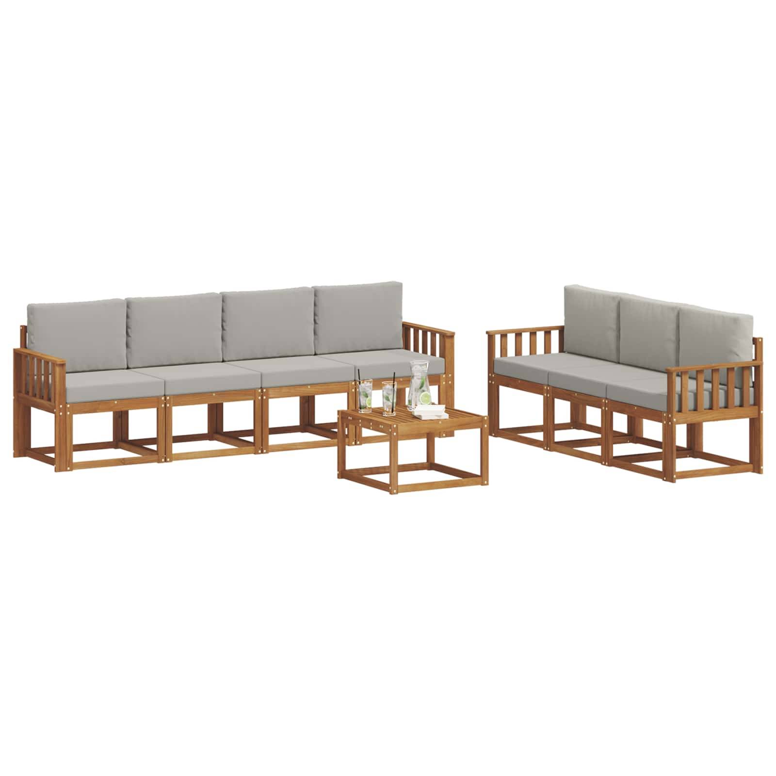 vidaXL Outdoor-Sofagarnitur mit Kissen 8 pcs Natürlich und Hellgrau