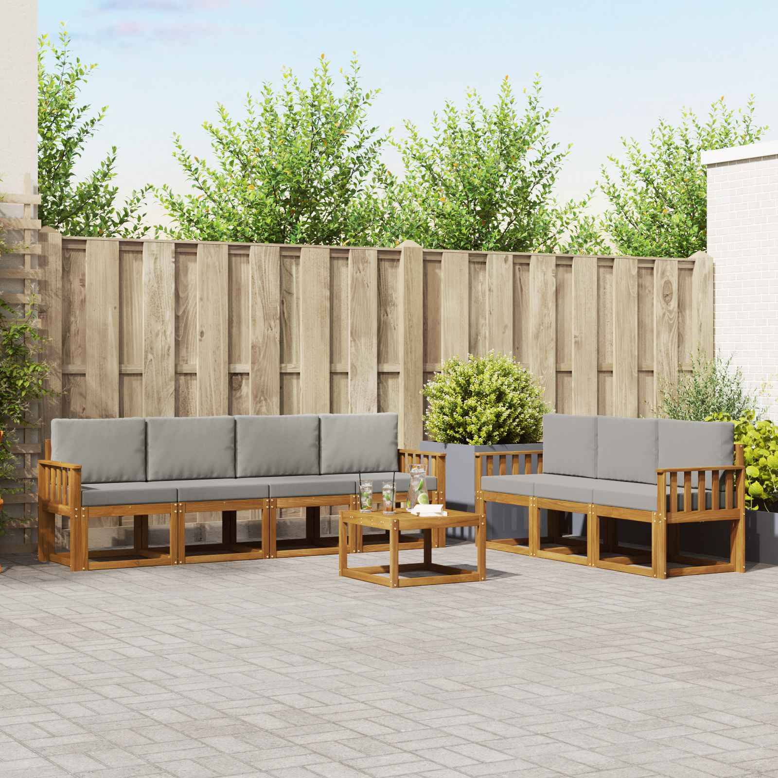 vidaXL Outdoor-Sofagarnitur mit Kissen 8 pcs Natürlich und Hellgrau