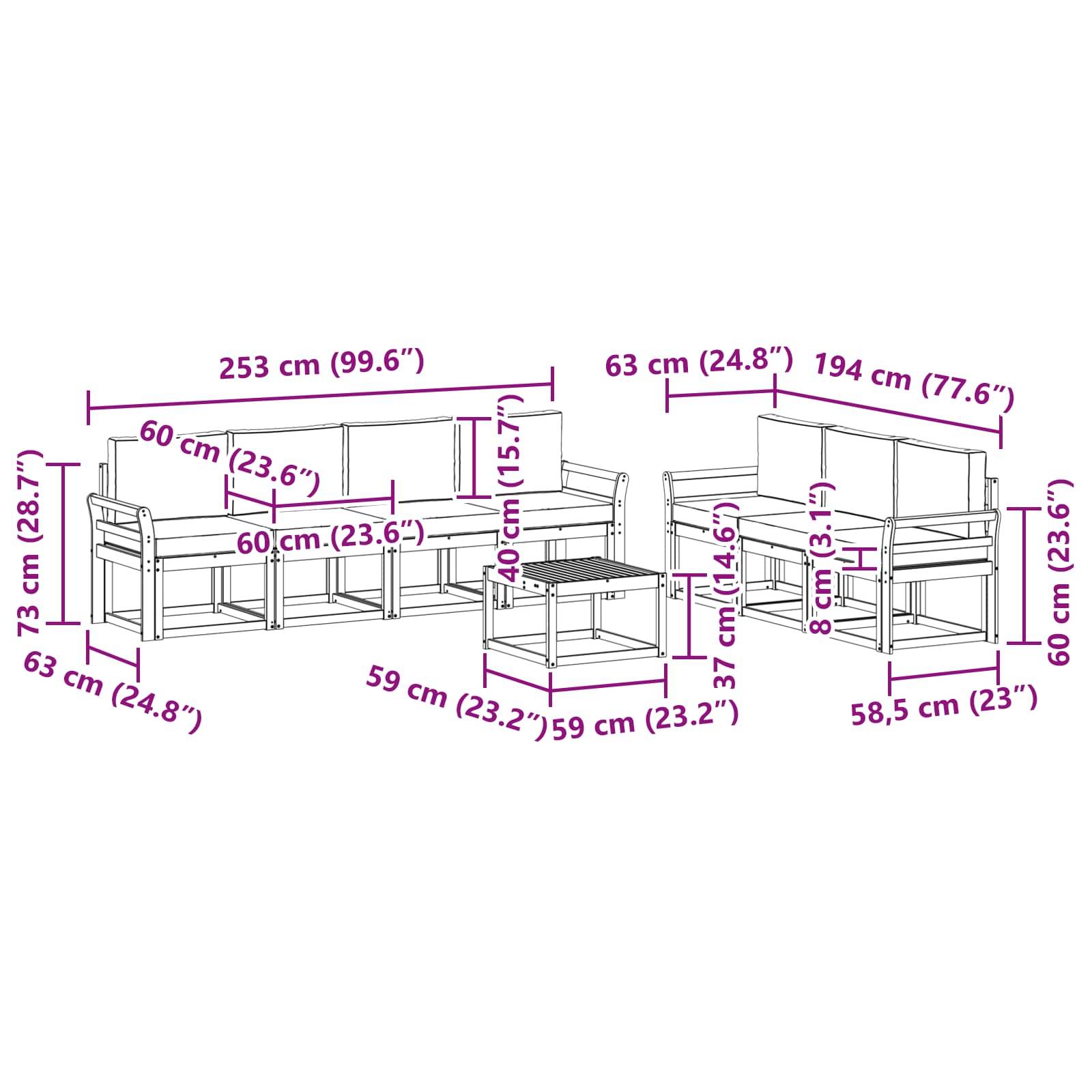 vidaXL Outdoor-Sofagarnitur mit Kissen 8 pcs Natur und Beige