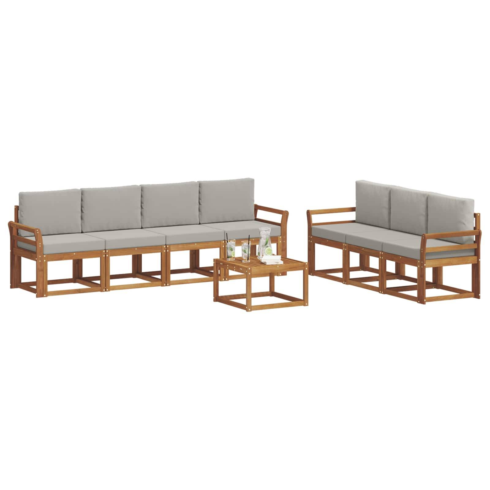vidaXL Outdoor-Sofagarnitur mit Kissen 8 pcs Natürlich und Hellgrau