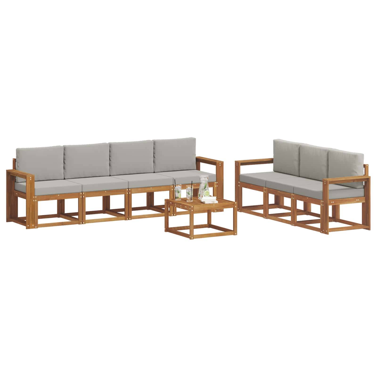 vidaXL Outdoor-Sofagarnitur mit Kissen 8 pcs Natürlich und Hellgrau