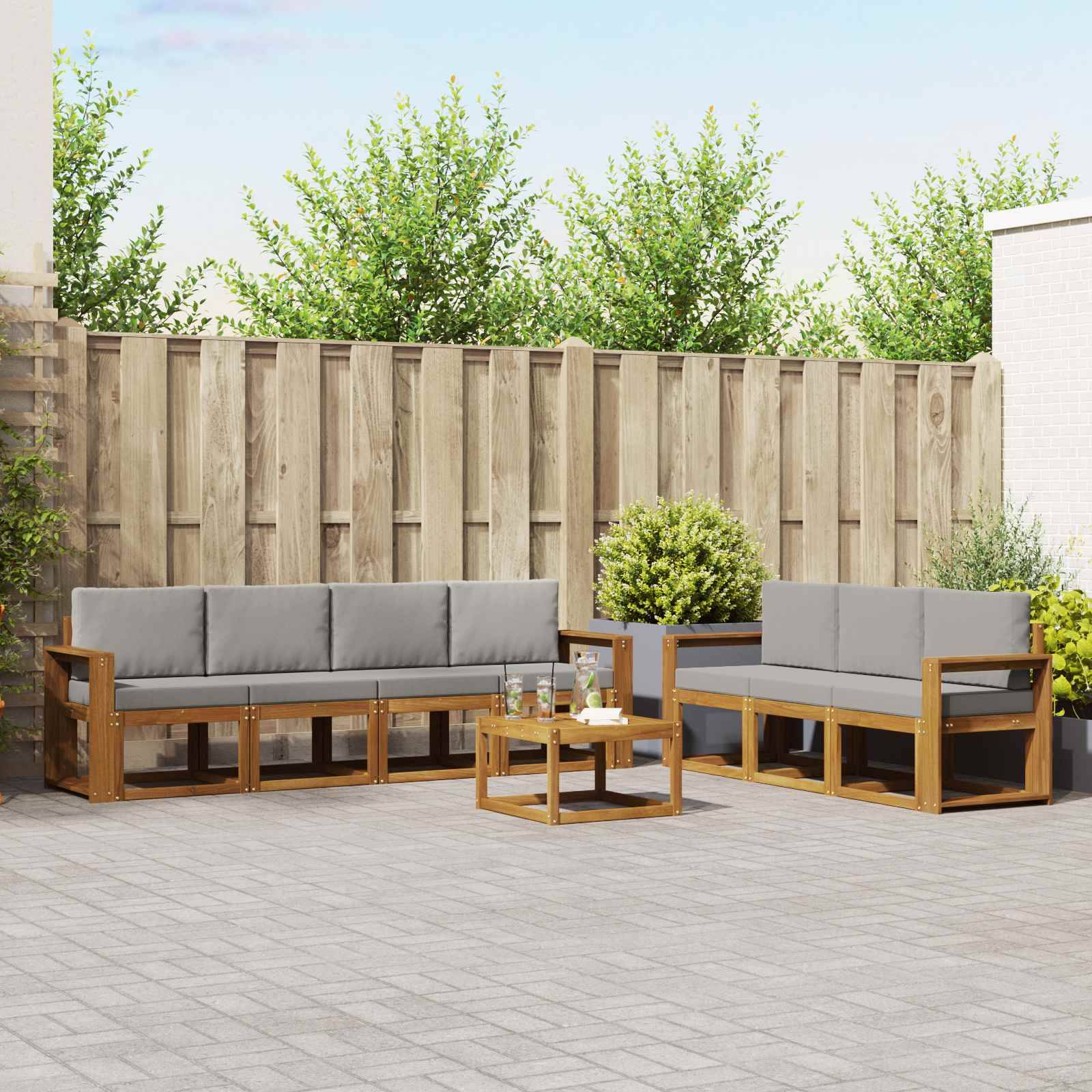vidaXL Outdoor-Sofagarnitur mit Kissen 8 pcs Natürlich und Hellgrau