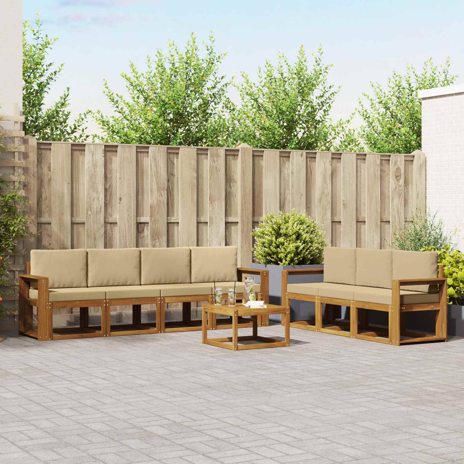 vidaXL Outdoor-Sofagarnitur mit Kissen 8 pcs Natur und Beige