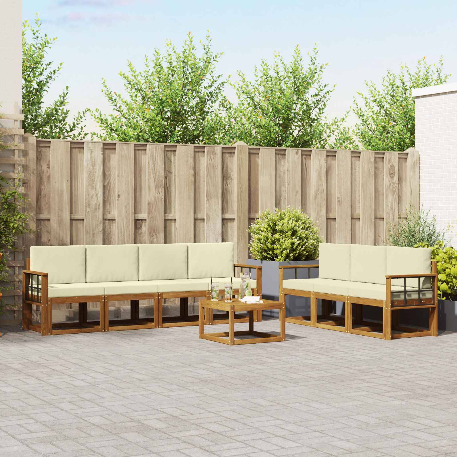 vidaXL Outdoor-Sofagarnitur mit Kissen 8 pcs Natur und Creme