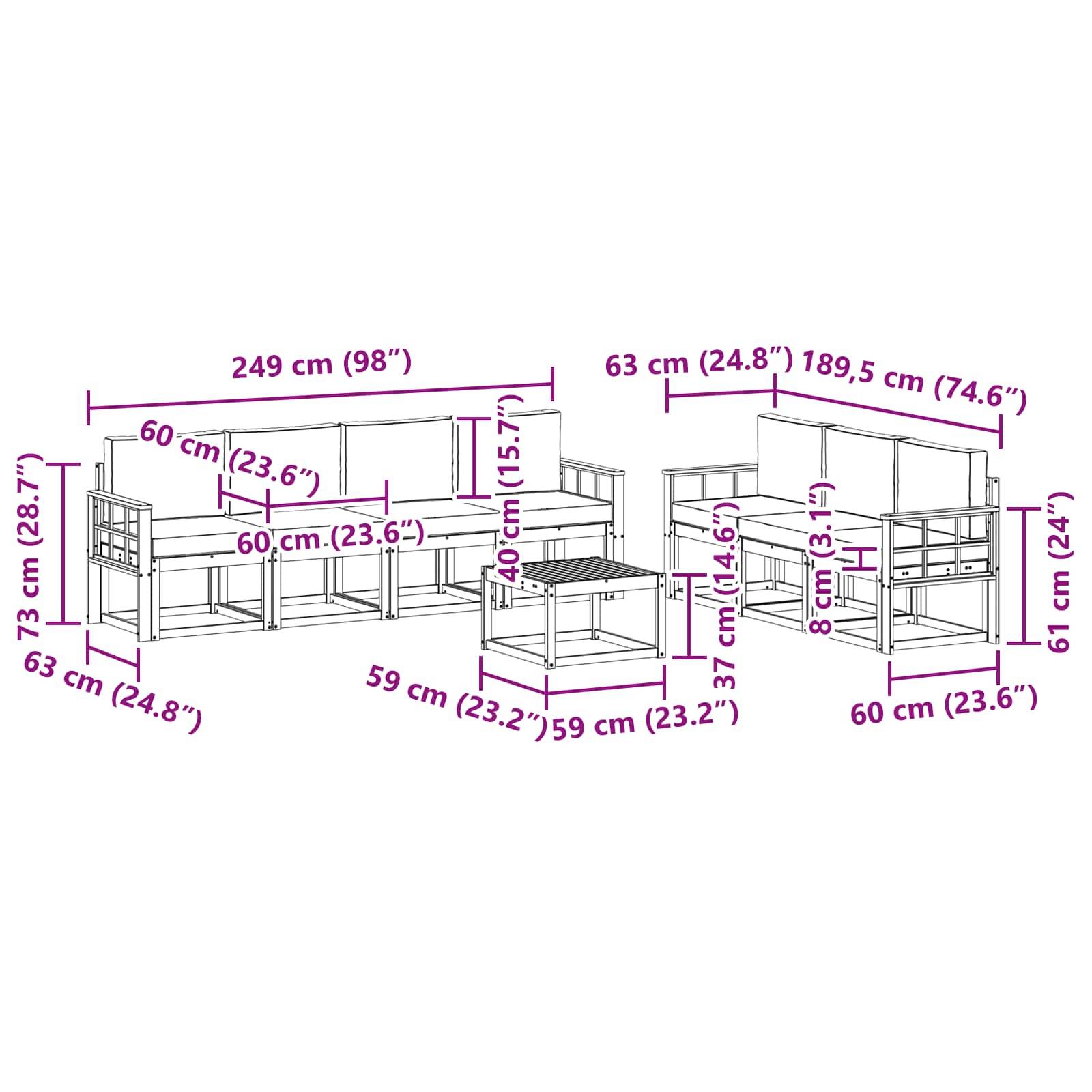 vidaXL Outdoor-Sofagarnitur mit Kissen 8 pcs Natur und Beige