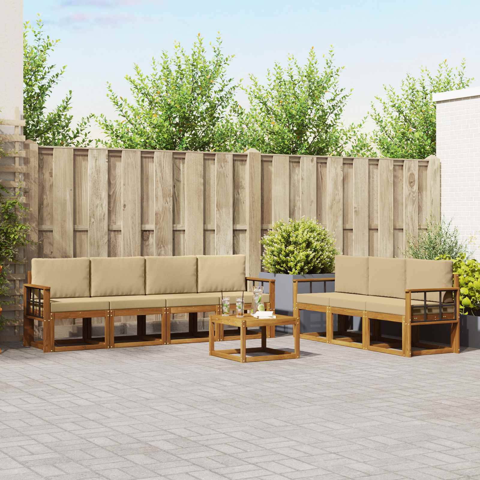 vidaXL Outdoor-Sofagarnitur mit Kissen 8 pcs Natur und Beige