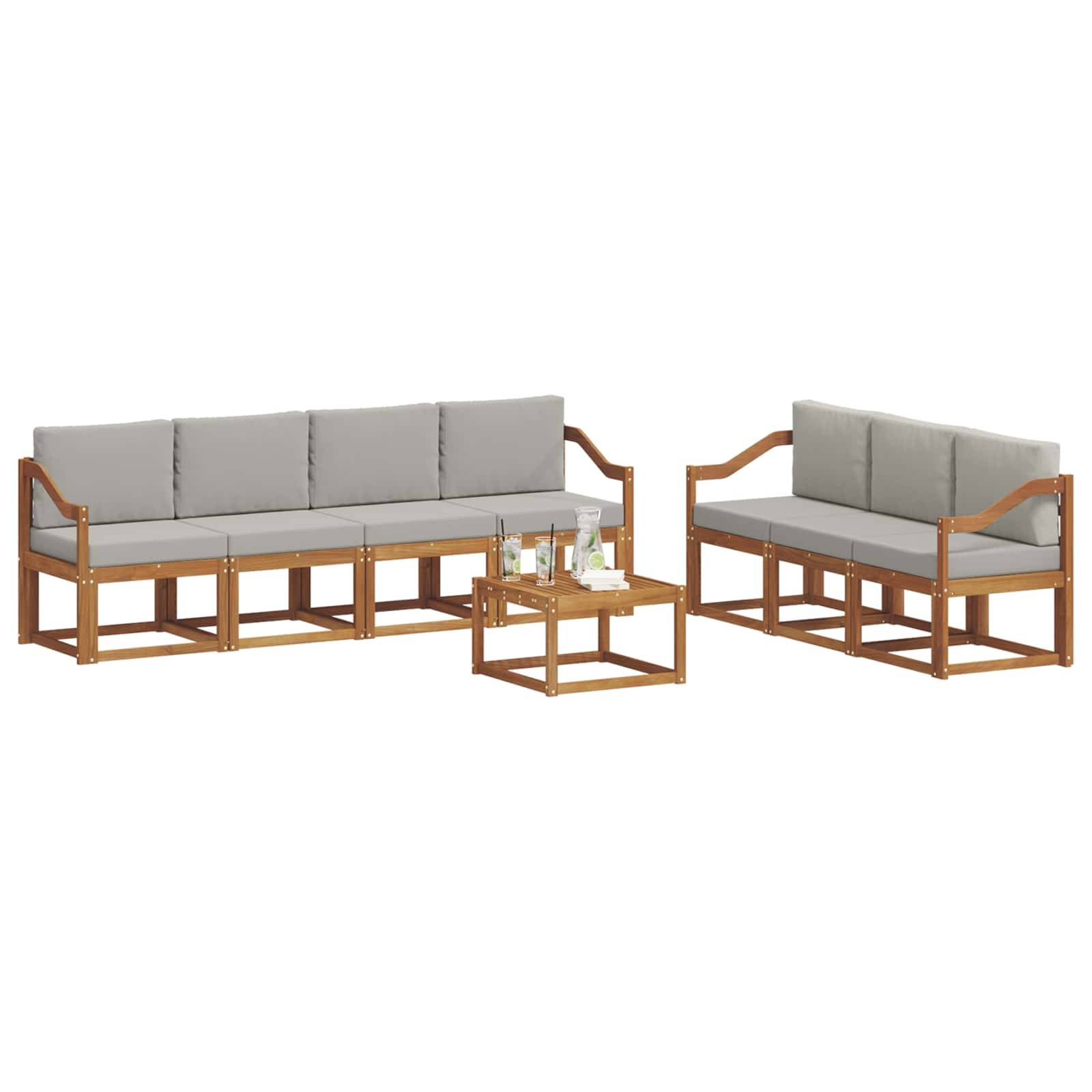 vidaXL Outdoor-Sofagarnitur mit Kissen 8 pcs Natürlich und Hellgrau