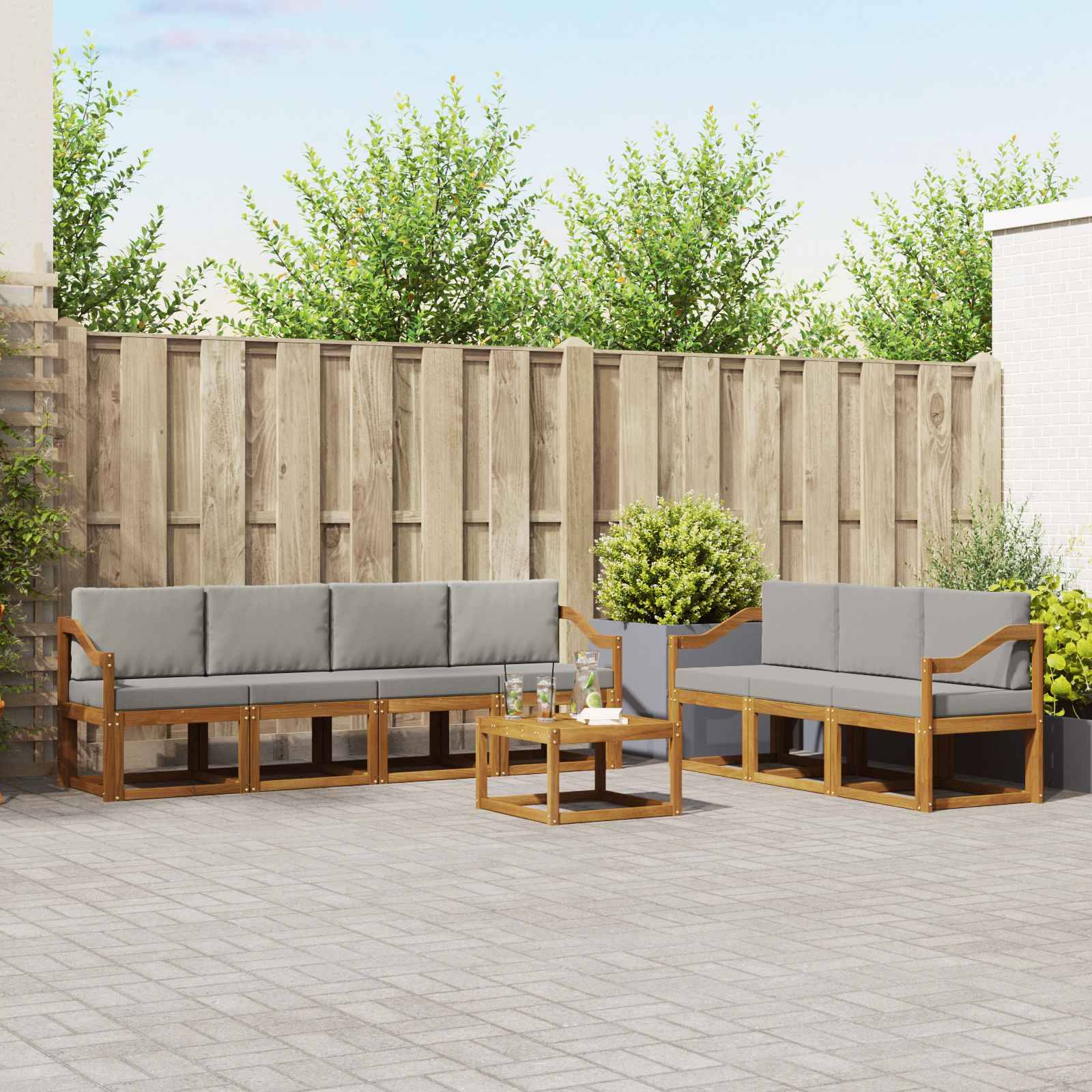 vidaXL Outdoor-Sofagarnitur mit Kissen 8 pcs Natürlich und Hellgrau