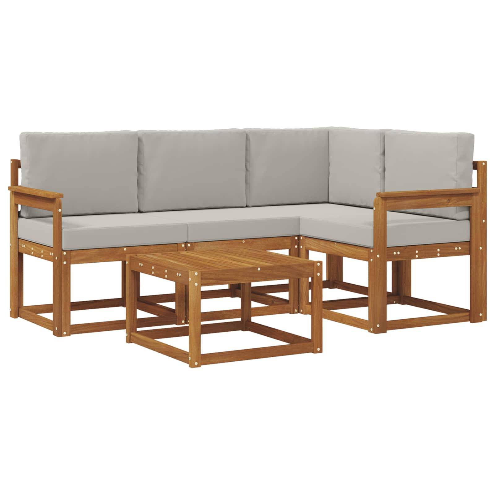 vidaXL Outdoor-Sofagarnitur mit Kissen 5 pcs Natürlich und Hellgrau
