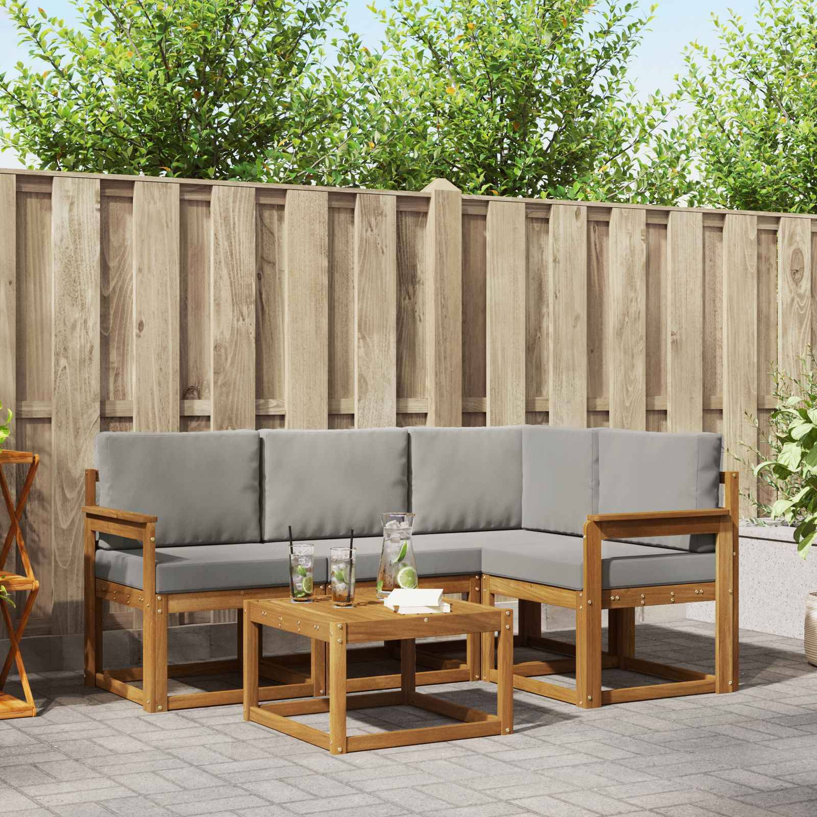 vidaXL Outdoor-Sofagarnitur mit Kissen 5 pcs Natürlich und Hellgrau