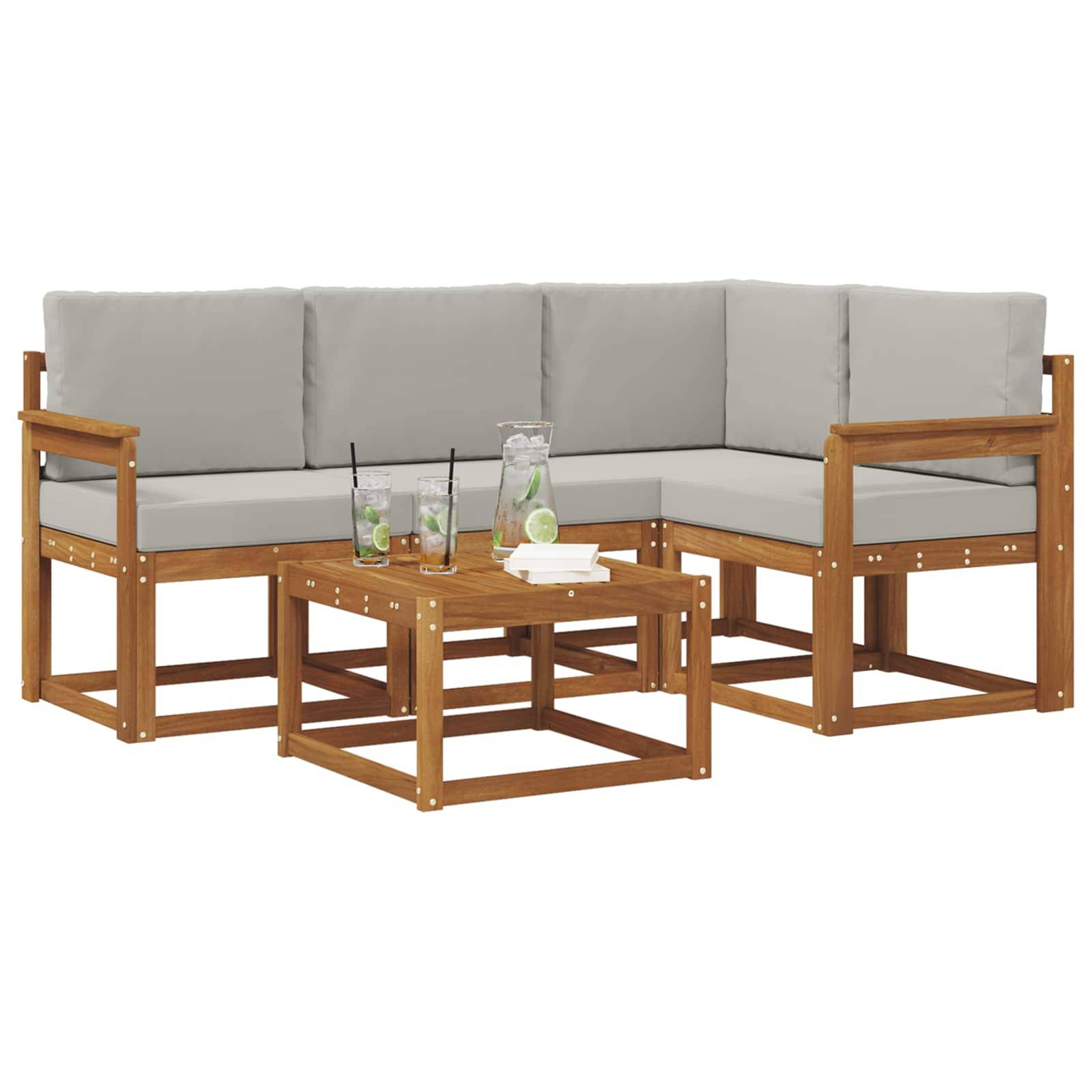 vidaXL Outdoor-Sofagarnitur mit Kissen 5 pcs Natürlich und Hellgrau