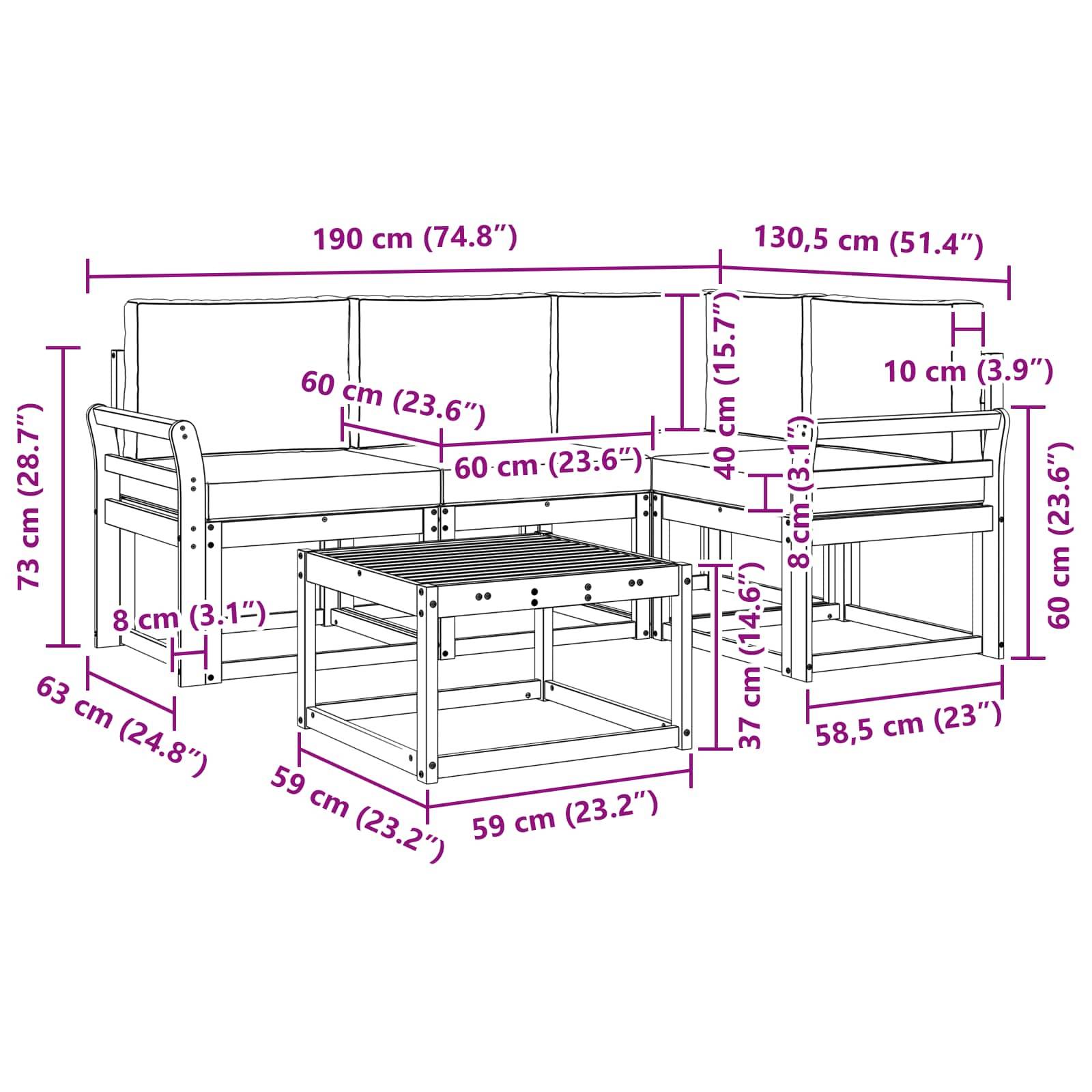 vidaXL Outdoor-Sofagarnitur mit Kissen 5 pcs Weiß und Anthrazit