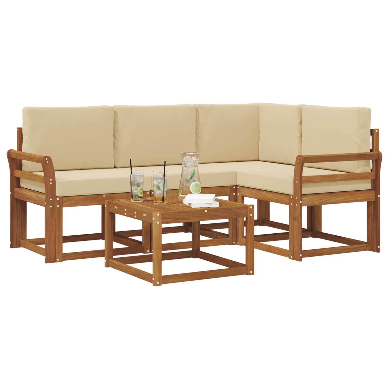 vidaXL Outdoor-Sofagarnitur mit Kissen 5 pcs Natur und Beige