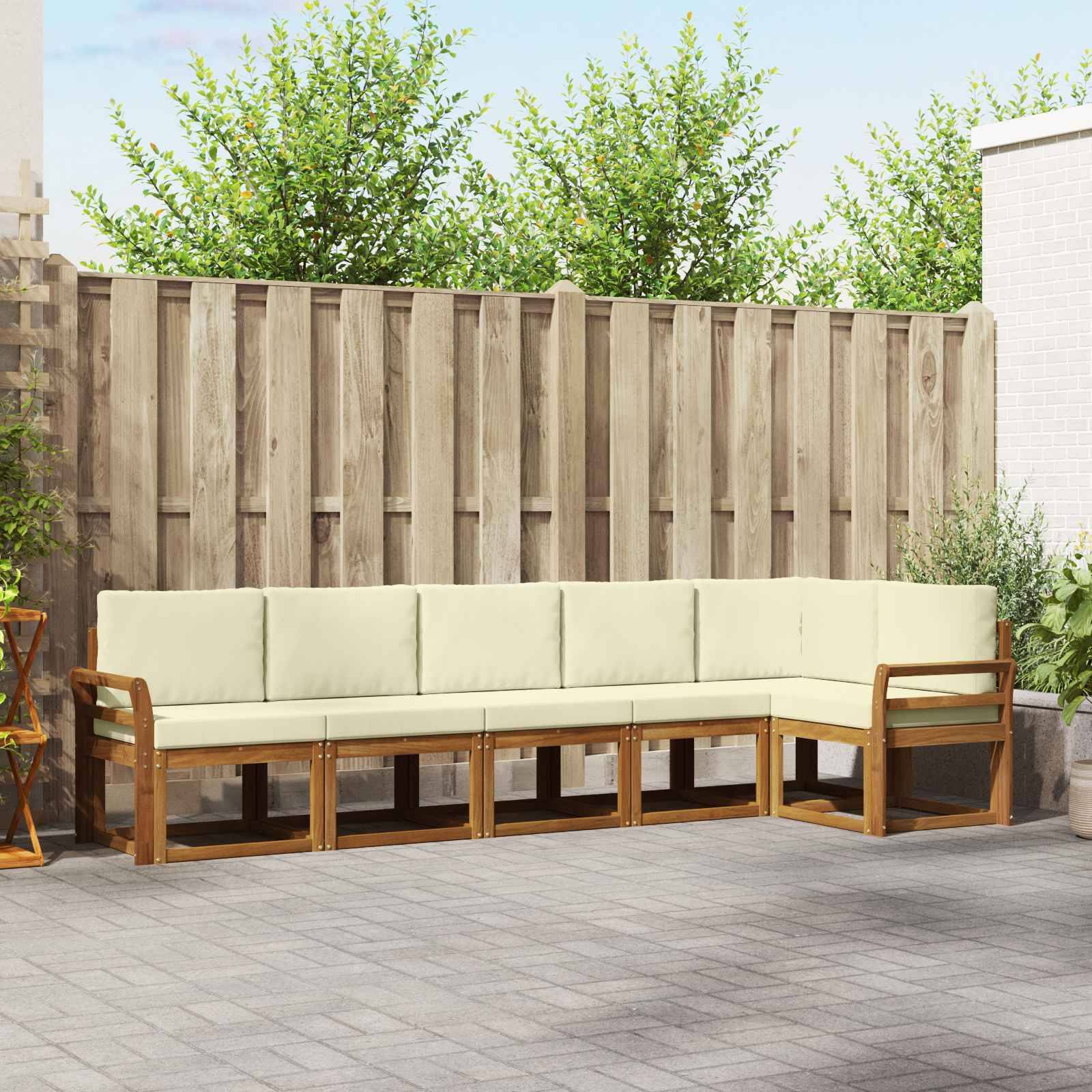 vidaXL Outdoor-Sofagarnitur mit Kissen 6 pcs Natur und Creme